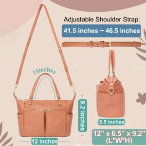 MOMINSIDE Small Diaper Bag Tote, Mini Diaper Bag Purse with 13 Pockets, Leather Crossbody Diaper Bag, Diaper Clutch Organizers,2 Insulated Pockets(Brown)