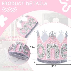 Agkvw Winter Onederland Crown - Snowflake Glitter Hat for Baby Girl's 1st Birthday, Pink and Silver Decorations