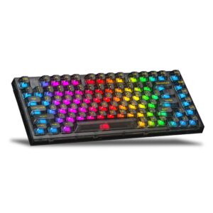 keyxgsul 75% keyboard, x75 hot swappable mechanical keyboard, 82 keys compact gaming rgb keyboard with stand-alone arrow/control keys for windows and mac (crystal white switch, transparent black)