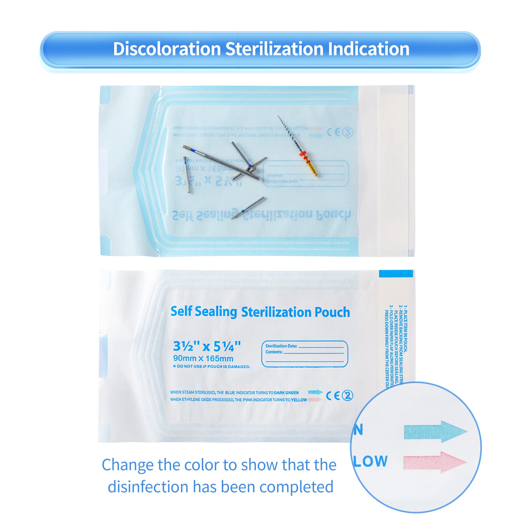 Annhua 3.5 X 6.5 Self Sterilization Pouches for Dental Offices, 100 Pcs Self Seal Sterilizer Bags Pouch - Blue