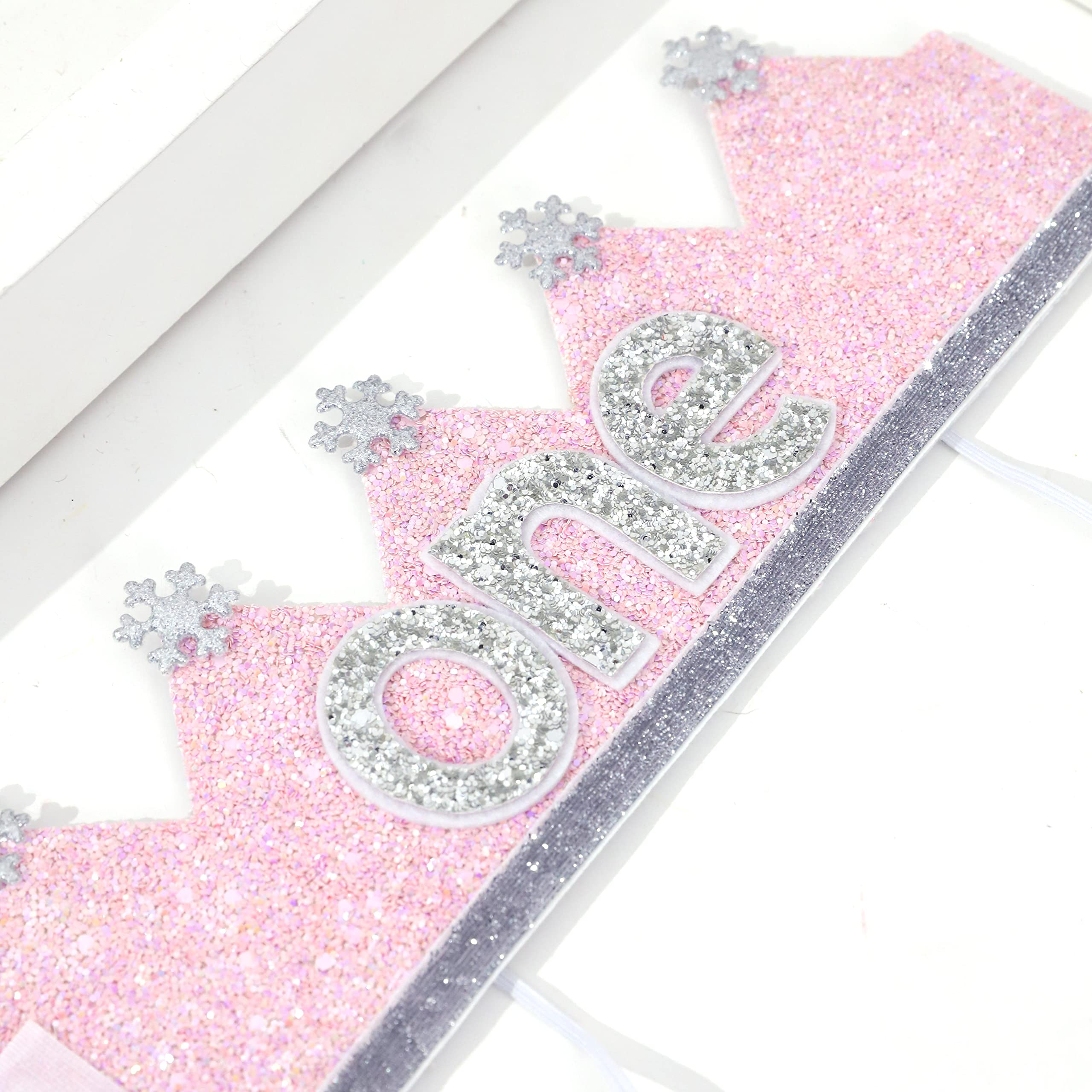 Agkvw Winter Onederland Crown - Snowflake Glitter Hat for Baby Girl's 1st Birthday, Pink and Silver Decorations