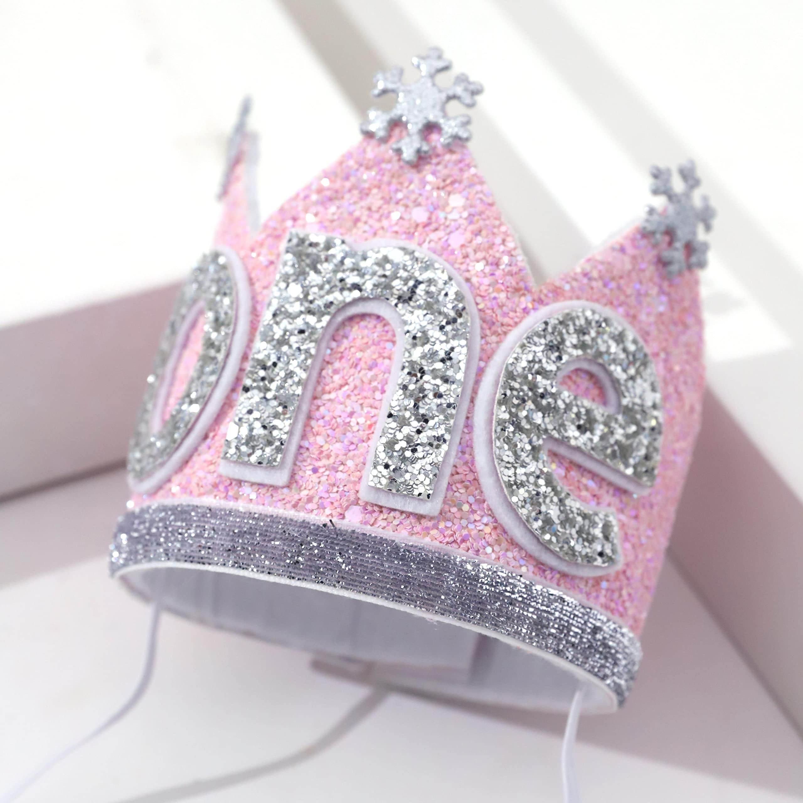 Agkvw Winter Onederland Crown - Snowflake Glitter Hat for Baby Girl's 1st Birthday, Pink and Silver Decorations