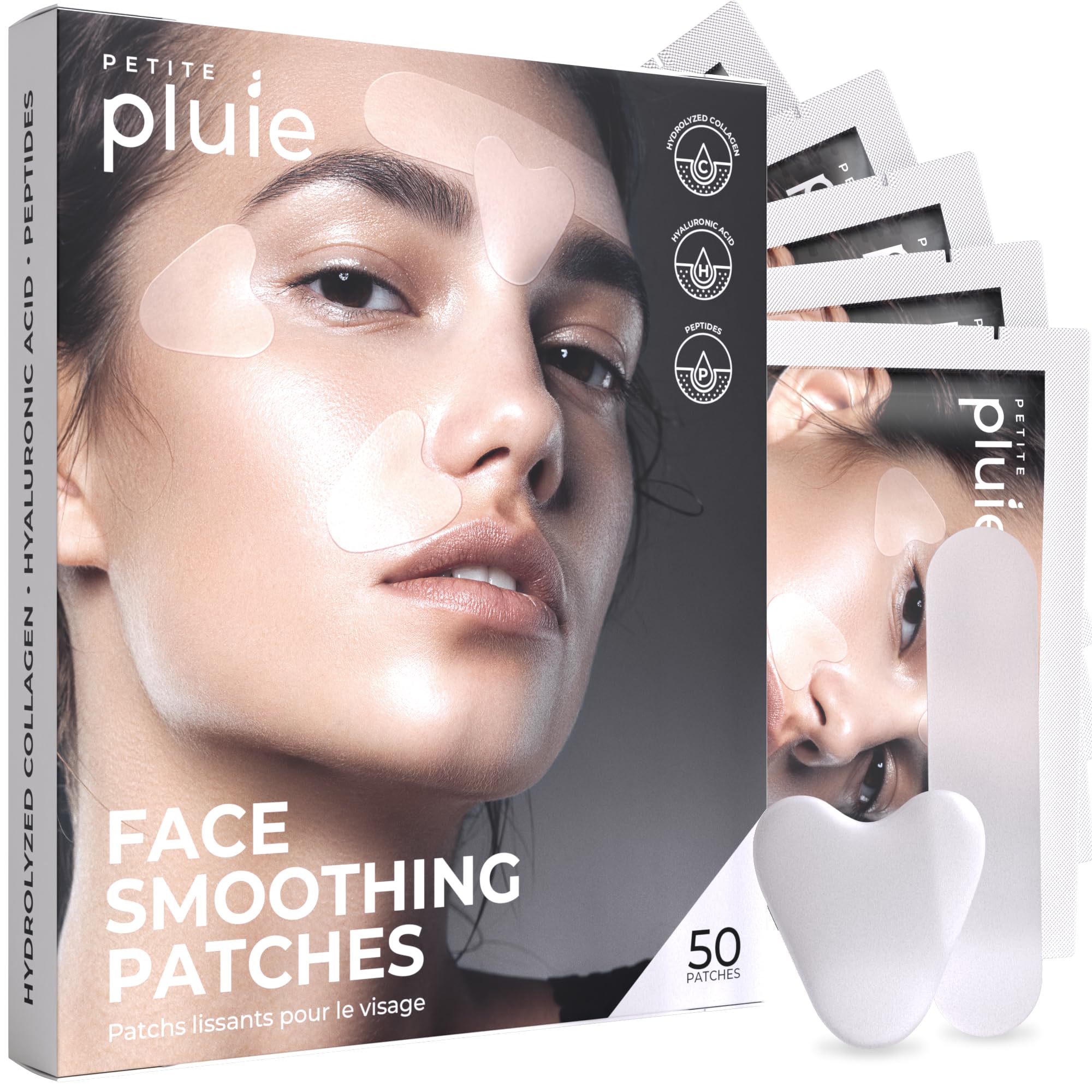 PETITE PLUIE 50 PCS Wrinkle Patches For Face - Overnight Korean Face Lift Tape with Hydrolyzed Collagen, Hyaluronic Acid and Peptides - Made in Korea