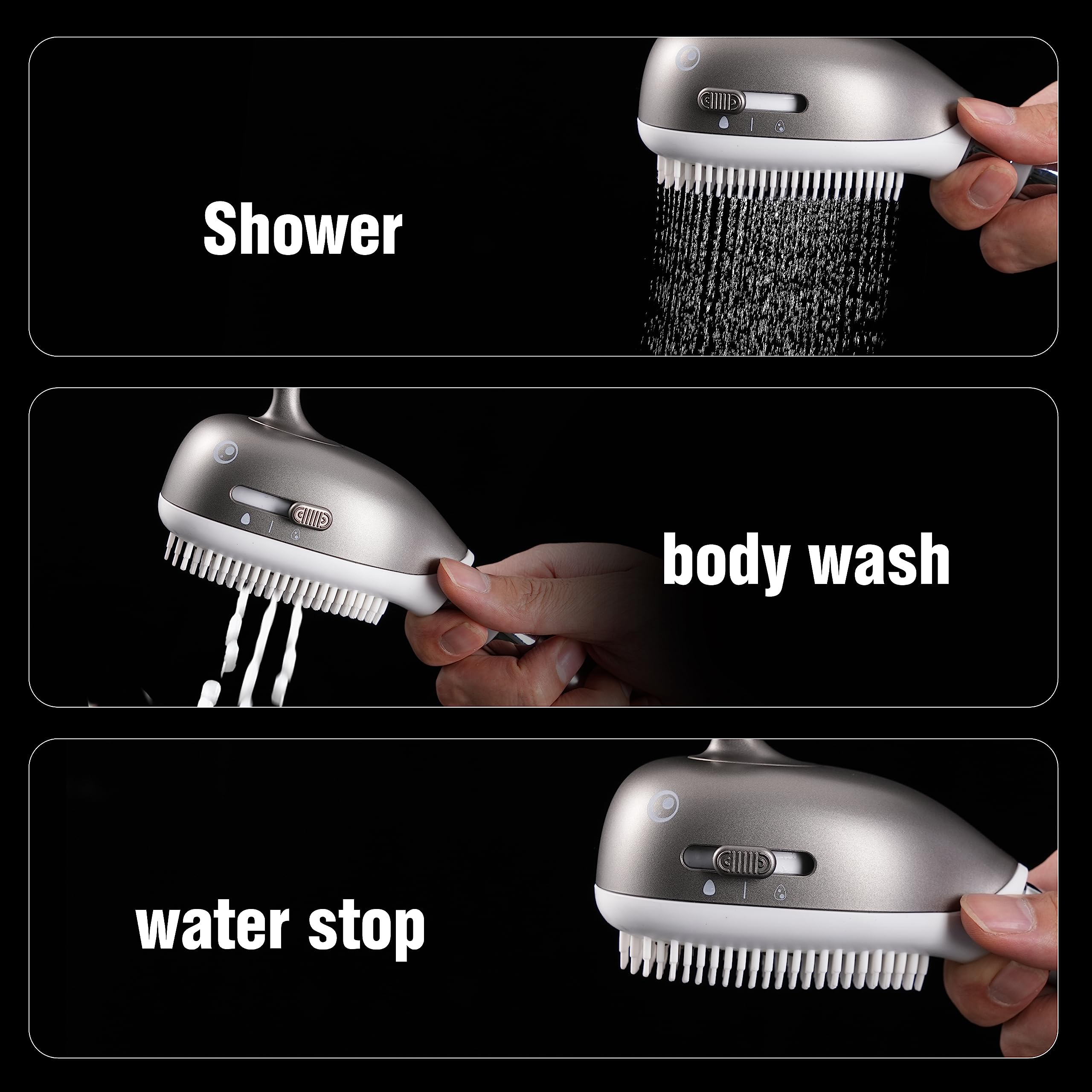 Aonbor Baby Bath Shower Head, Shark Bath Sprayer for Kids with Soft Silicone Brush, Shower Hose and Hand Shower Holder Gunmetal for Kids and Adult Handheld Shower Head, Gray