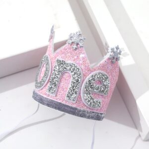 Agkvw Winter Onederland Crown - Snowflake Glitter Hat for Baby Girl's 1st Birthday, Pink and Silver Decorations