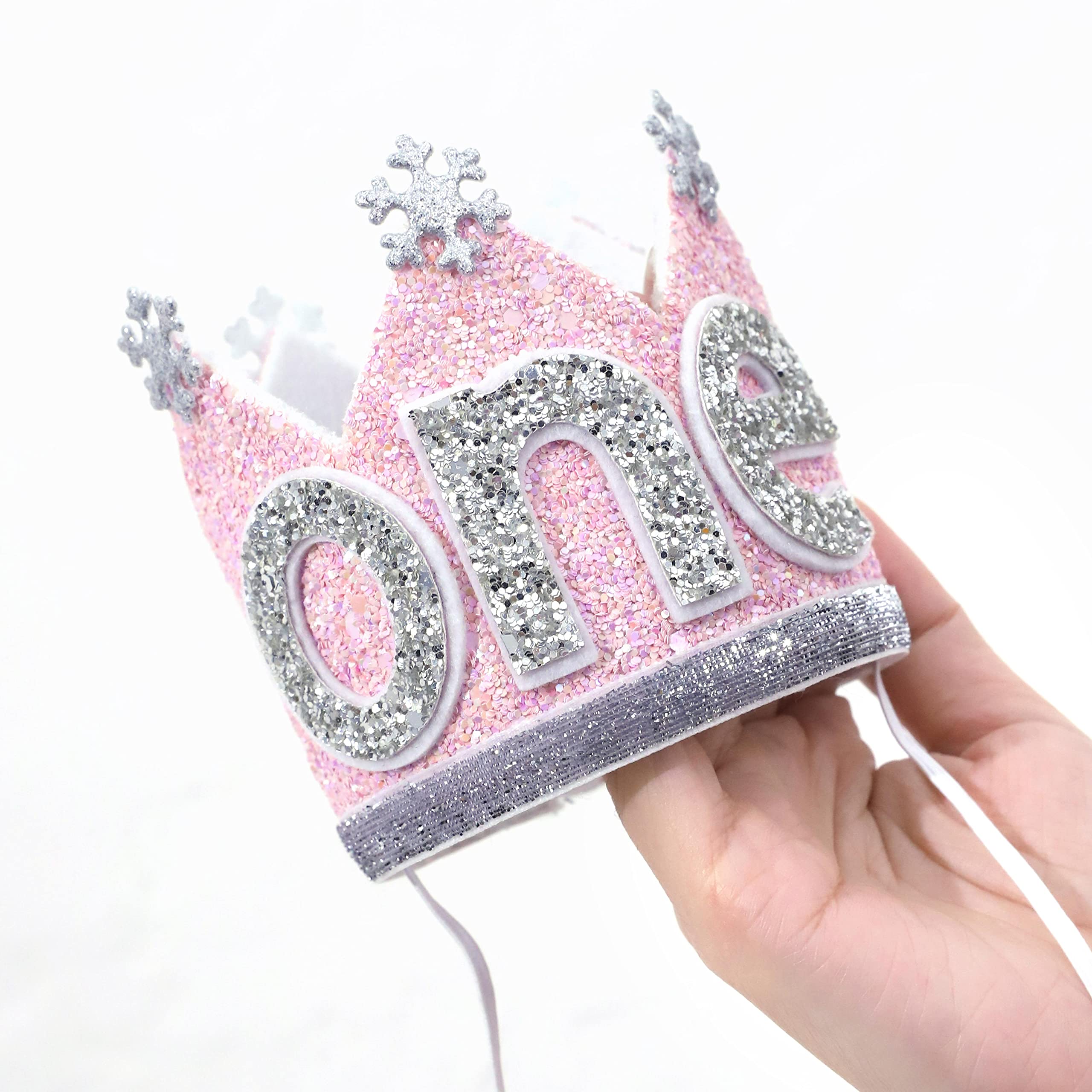 Agkvw Winter Onederland Crown - Snowflake Glitter Hat for Baby Girl's 1st Birthday, Pink and Silver Decorations