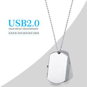 CHUYI Novelty Metal Military Card Shape 128GB USB 2.0 Flash Drive Necklace Pen Drive Data Storage Memory Stick Waterproof Thumb Drive USB Disk Gift