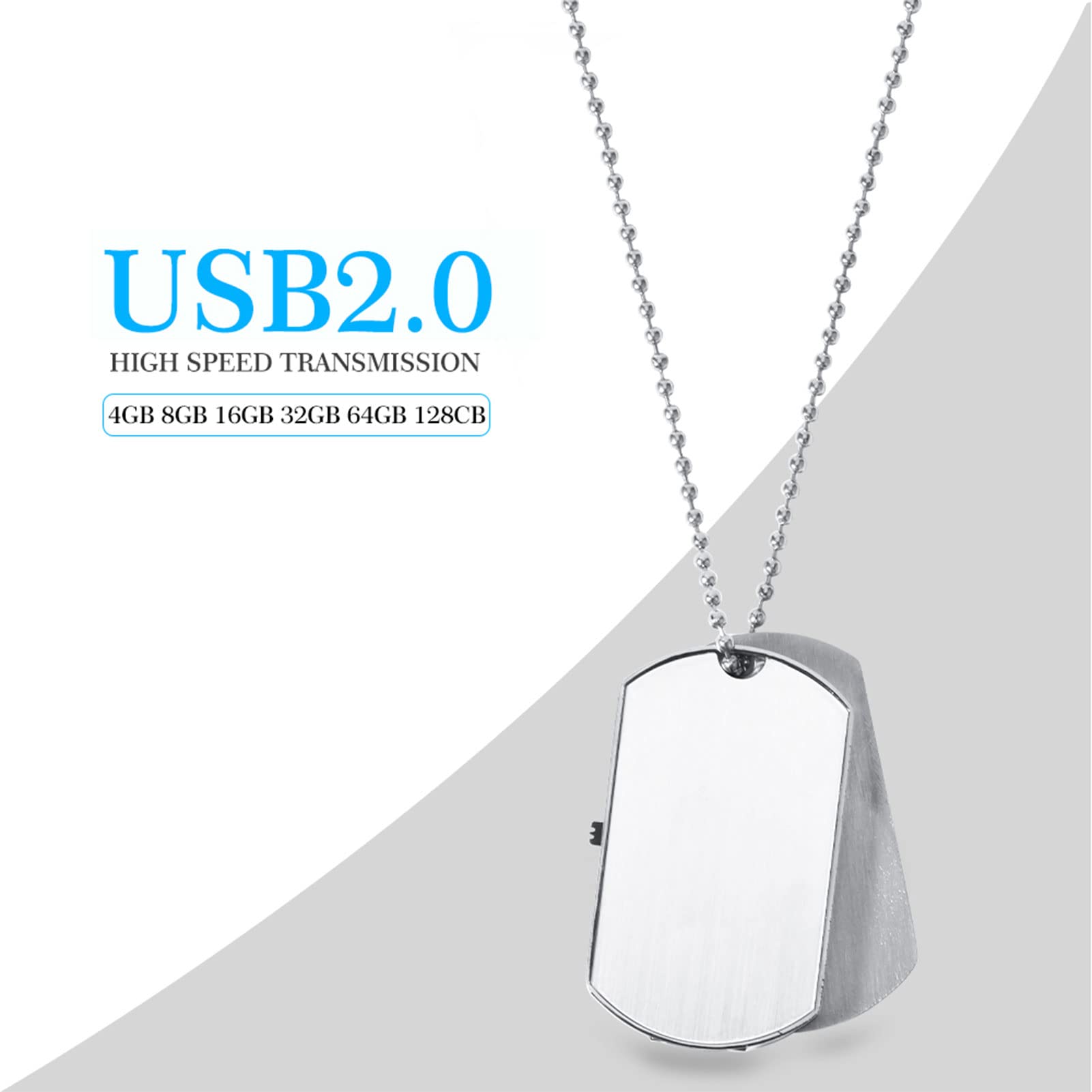 CHUYI Novelty Metal Military Card Shape 128GB USB 2.0 Flash Drive Necklace Pen Drive Data Storage Memory Stick Waterproof Thumb Drive USB Disk Gift