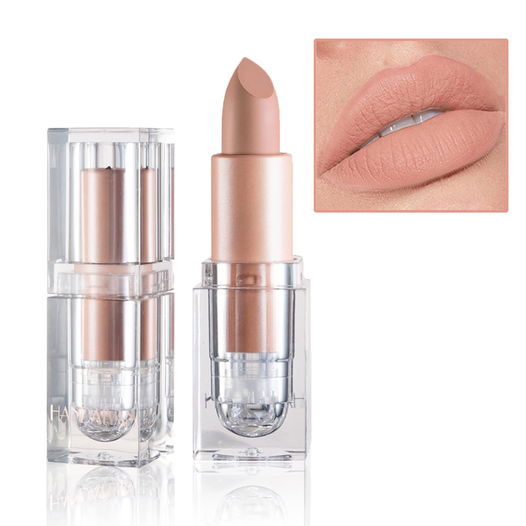 IONSGAKO Matte Nude Lipstick Velvet Lip Gloss Non-Fading Non-Sticky Cup Nude Lipstick Matte Lip Stain Long Lasting Waterproof Lipstick for Women Girls Daily Lip Makeup - White Peach