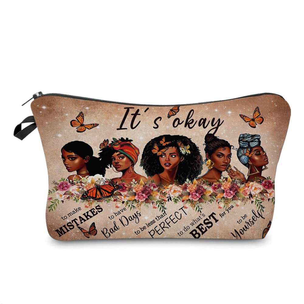 African American Makeup Bag for Purse Afro Black Cosmetic Bags for Women Inspirational Gift Small Funny Cosmetics Pouch Travel Bag Cases for Toiletries Accessories Organizer