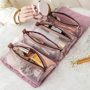 InfantLY Bright Women Cosmetic Bag Travel Organizer Foldable Hanging Nylon Wash Bag Portable Makeup Bag Multifunctional Toiletry Pouch