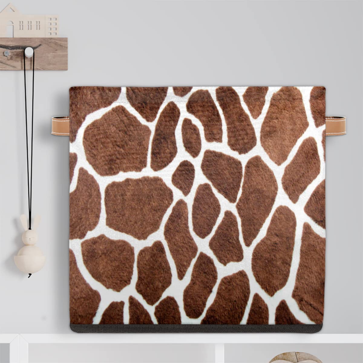 Storage Basket Animal Giraffe Skin Print Collapsible Storage Bin with Handles Large Canvas Storage Cubes Toy Basket for Shelves Closet Nursery Cabinet Living Room Organizer 13x13x13"