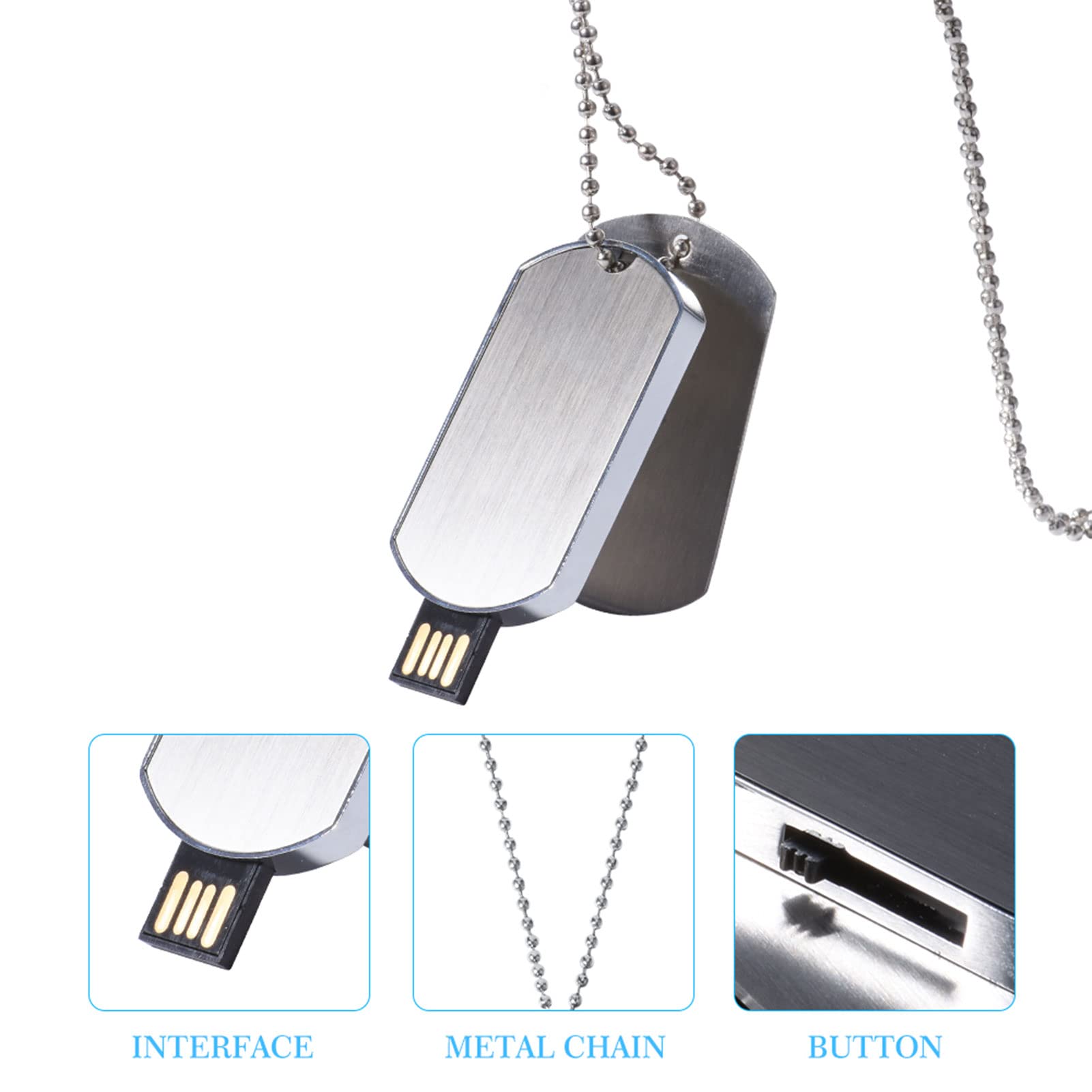 CHUYI Novelty Metal Military Card Shape 128GB USB 2.0 Flash Drive Necklace Pen Drive Data Storage Memory Stick Waterproof Thumb Drive USB Disk Gift