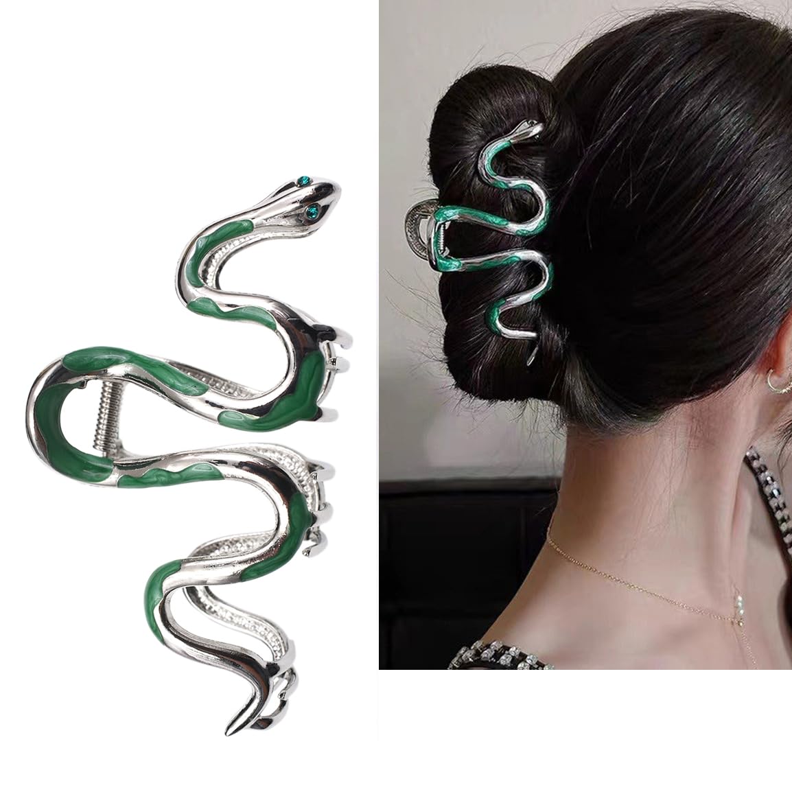 Fashionable Green Snake Design Metal Hair Claws Non Slip 4.3" Big Hair Claws Clips Halloween Gothic Women Girls Hair Accessories