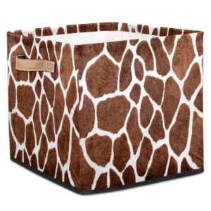 Storage Basket Animal Giraffe Skin Print Collapsible Storage Bin with Handles Large Canvas Storage Cubes Toy Basket for Shelves Closet Nursery Cabinet Living Room Organizer 13x13x13"