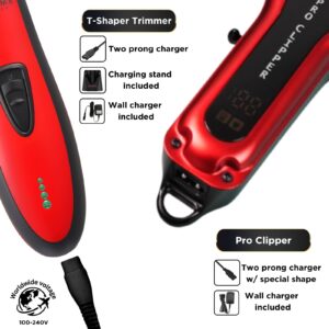 Supreme Trimmer 2-in-1 Pro Clipper & DLC T-Shaper Combo | Professional Beard Trimmer ST5215 & Hair Clipper STC5030 Barber Kit | Red