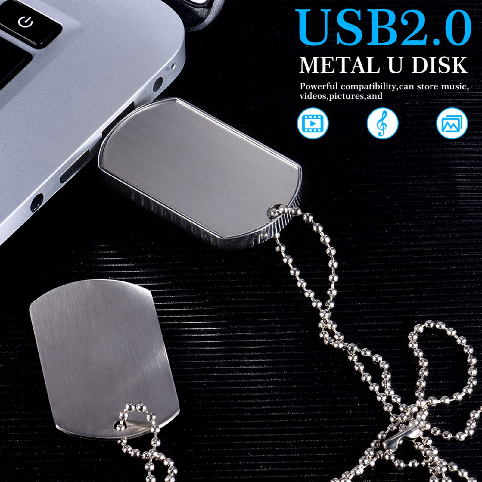 CHUYI Novelty Metal Military Card Shape 128GB USB 2.0 Flash Drive Necklace Pen Drive Data Storage Memory Stick Waterproof Thumb Drive USB Disk Gift