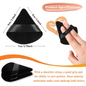 2 Pieces Powder Puff Face Cosmetic 2.76 Inch Soft Triangle Powder Puffs Washable Reusable Velour Cotton Puff Setting Makeup Sponge for Under Eyes and Face Corners Body Loose Powder Makeup Tool (Black)