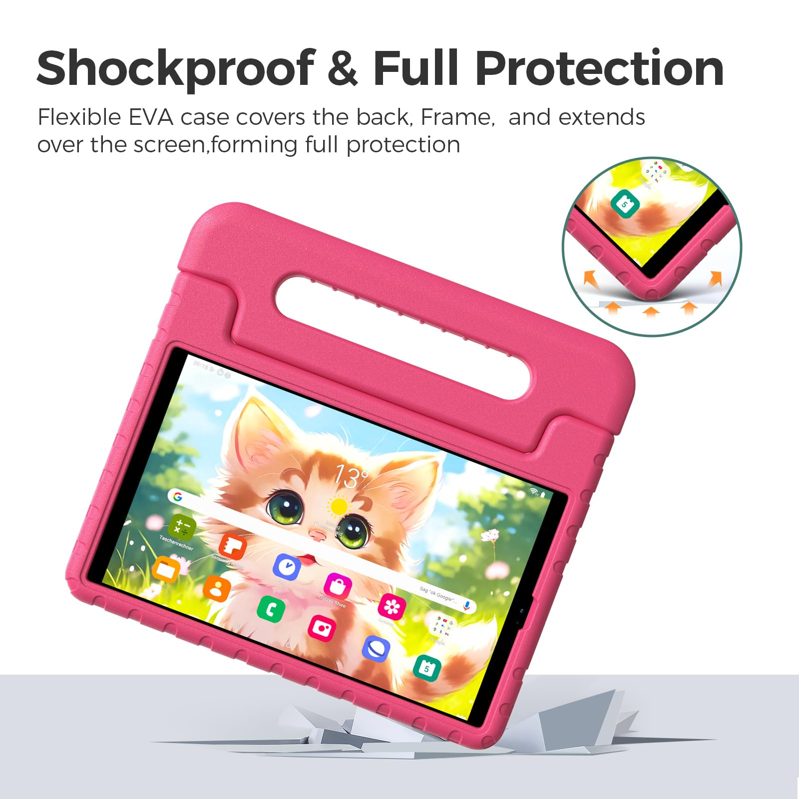 Thoreta Kids Case for Samsung Galaxy Tab A 10.1 (2019) Model SM-T510/T515, Light Weight Shockproof Kids-Friendly EVA Protective Cover with Convertible Stand Handle, Rosered