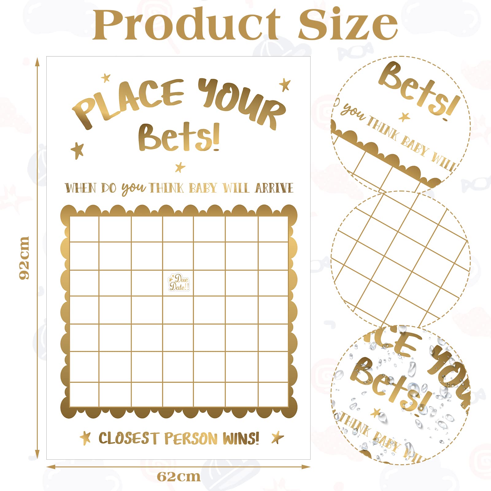 Geyee Baby Shower Decorations Neutral Predicting Birthdate Baby Shower Game Large Funny Due Date Baby Calendar Sign for Boy or Girl, 24.41 x 37.4 Inch (Baby)