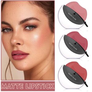 NVLEPTAP 3 Colors Matte Lipstick Set Lazy Lipstick Waterproof Long Lasting High Pigmented Lip Gloss Non-stick Cup Velvet Lip Stick Stain Lip Makeup for Women Girls（Set A）