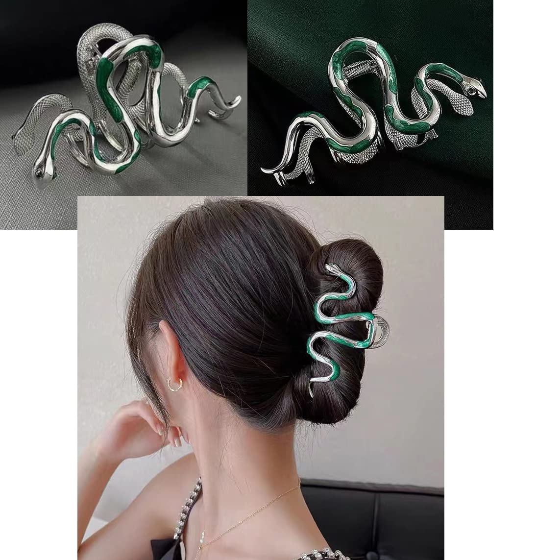 Fashionable Green Snake Design Metal Hair Claws Non Slip 4.3" Big Hair Claws Clips Halloween Gothic Women Girls Hair Accessories