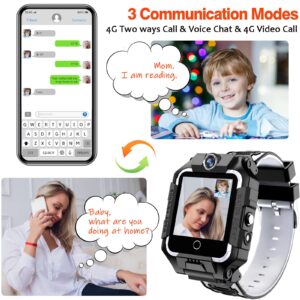 4g Kids Smart Watch W Gps Tracker, Phone Watch W Video Chat 3 Way-call Wifi Sos Touch Screen Child Tracker Phone Watches Christmas Birthday Gift For Boys Girls 3-15 Years W Sim Slot Kids Watch (Black)