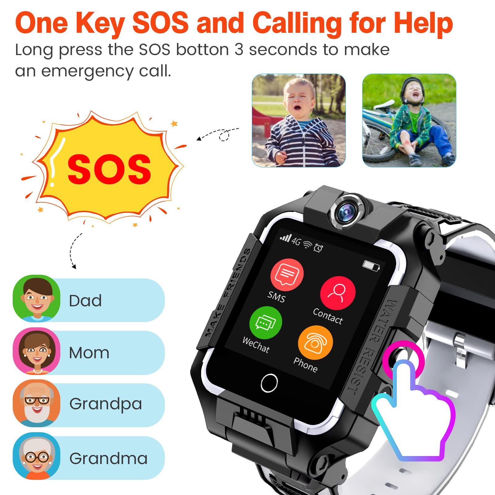 4g Kids Smart Watch W Gps Tracker, Phone Watch W Video Chat 3 Way-call Wifi Sos Touch Screen Child Tracker Phone Watches Christmas Birthday Gift For Boys Girls 3-15 Years W Sim Slot Kids Watch (Black)