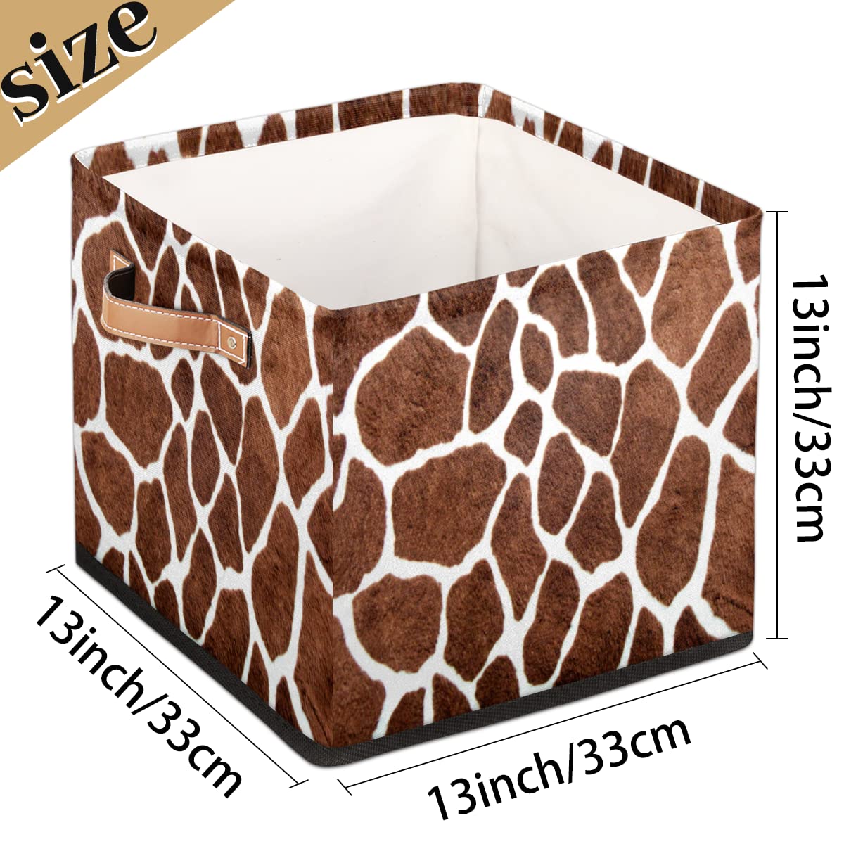 Storage Basket Animal Giraffe Skin Print Collapsible Storage Bin with Handles Large Canvas Storage Cubes Toy Basket for Shelves Closet Nursery Cabinet Living Room Organizer 13x13x13"