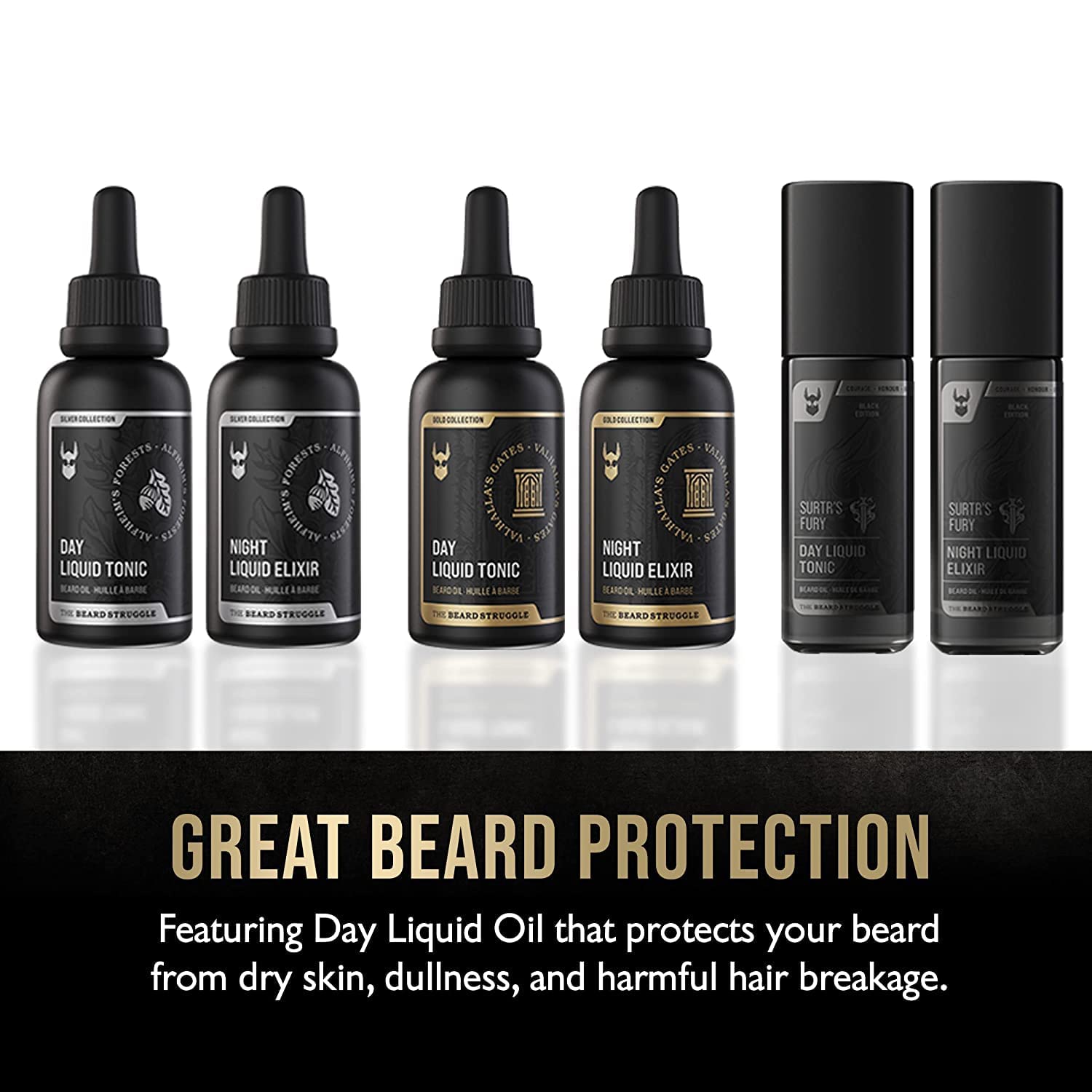 The Beard Struggle Tonic + Elixir Beard Oil Bundle - Gold Collection - Grooming Beard Oil - Softens, Moisturizers, and Strengthens Beard Growth - Pack of 2, Valhalla's Gates