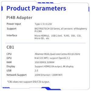 BIGTREETECH CB1 V2.2 + Pi4B Adapter Panel Board Kit, Support with SKR Mini E3 V3.0 Octopus V1.1 Octopus Pro SKR 3 Control Board to Run Klipper VS Raspberry-Pi 4/3B for Voron 3D Printer