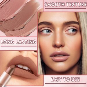 IONSGAKO Matte Nude Lipstick Velvet Lip Gloss Non-Fading Non-Sticky Cup Nude Lipstick Matte Lip Stain Long Lasting Waterproof Lipstick for Women Girls Daily Lip Makeup - White Peach