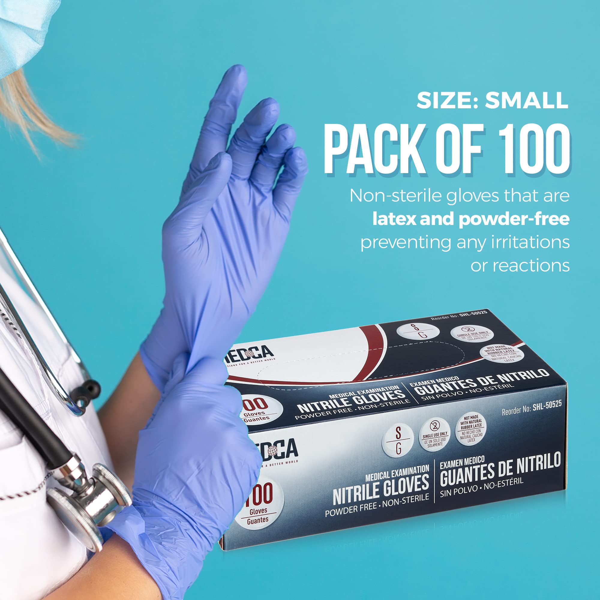 Nitrile Exam Gloves - 100 Count Box Disposable Non-Sterile Gloves - Non-Powder Rubber & Latex-Free, Chemical Resistant, General Gloves for Food Safe, Medical, Janitorial Supply, Blue, X-Large