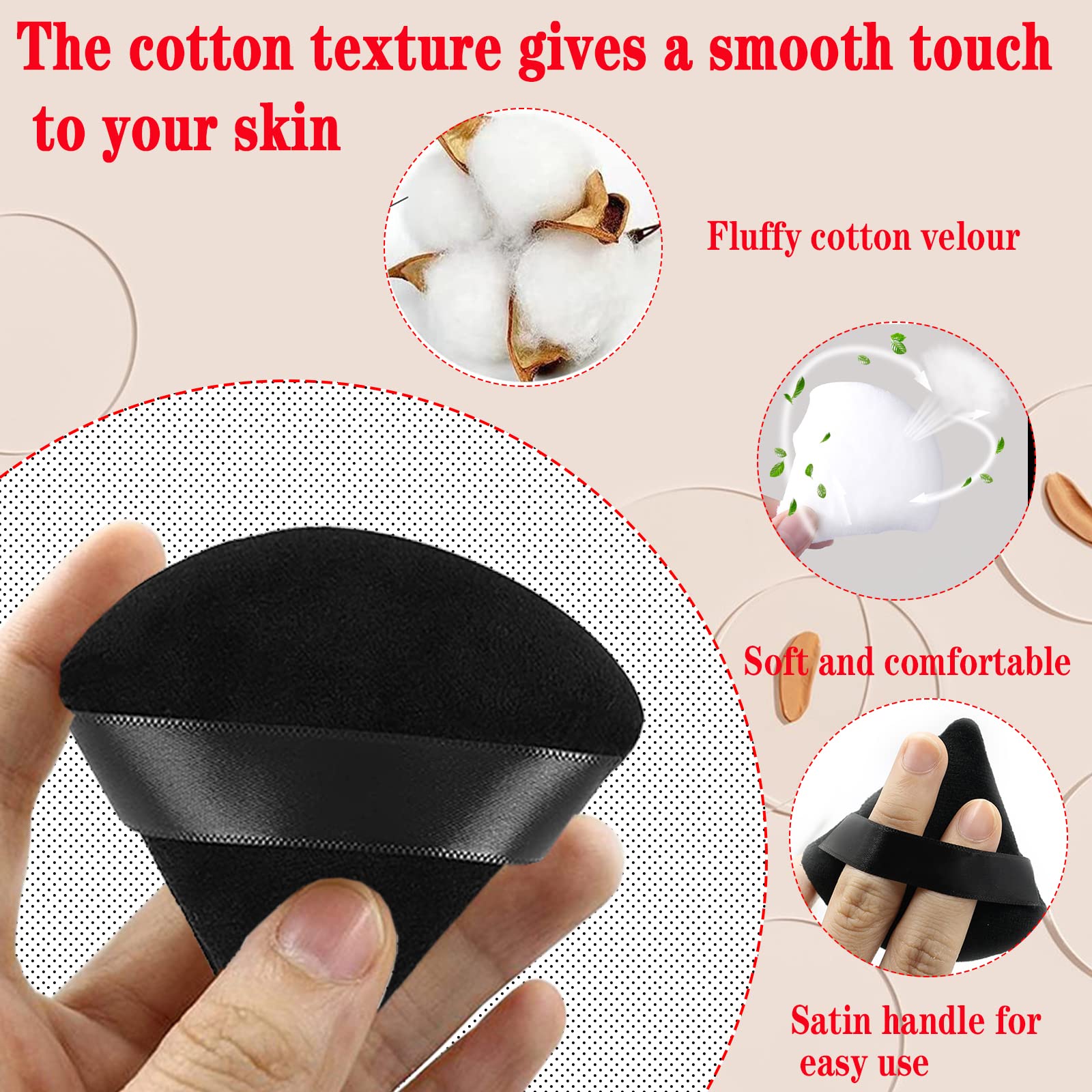 2 Pieces Powder Puff Face Cosmetic 2.76 Inch Soft Triangle Powder Puffs Washable Reusable Velour Cotton Puff Setting Makeup Sponge for Under Eyes and Face Corners Body Loose Powder Makeup Tool (Black)