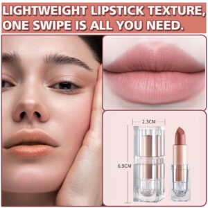 IONSGAKO Matte Nude Lipstick Velvet Lip Gloss Non-Fading Non-Sticky Cup Nude Lipstick Matte Lip Stain Long Lasting Waterproof Lipstick for Women Girls Daily Lip Makeup - White Peach