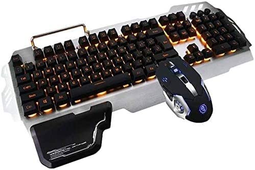 LLEURE Keyboard Rainbow Backlit Wired Gaming Keyboard Mouse Combo, LED Backlight 104 Keys USB Ergonomic Wrist Rest Keyboard,for Computer Game and Work