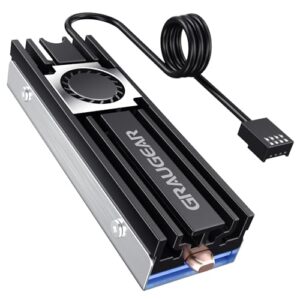 graugear m.2 2280 ssd heatsink, direct-touch heat of copper heat pipe, 20mm built-in cooling fan, aluminum plate-fin design, thermal pads incl. cooler for m.2 nvme/sata [g-m2hs08-f]