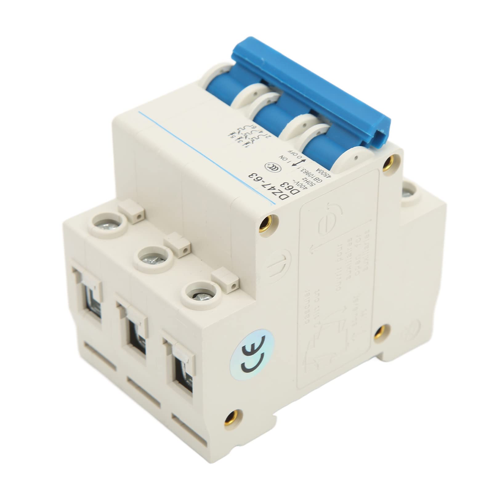 Miniature Circuit Breaker, 63A 400V 50Hz 4500A AC 3P DIN Rail Mount Circuit Breaker Air Switch Overload Protection Current Circuit Breaker DZ47-63 D63