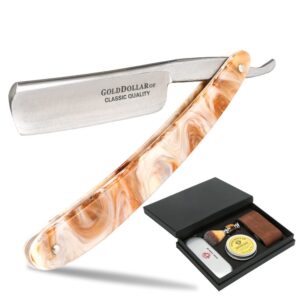 straight razor shaving kit gold dollar acrylic handle retro shaving for men & barber shaving ready without stabilizer