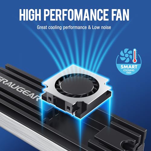 GRAUGEAR M.2 2280 SSD Heatsink, Direct-Touch Heat of Copper Heat Pipe, 20mm Built-in Cooling Fan, Aluminum Plate-Fin Design, Thermal Pads incl. Cooler for M.2 NVMe/SATA [G-M2HS08-F]