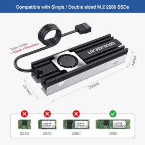 GRAUGEAR M.2 2280 SSD Heatsink, Direct-Touch Heat of Copper Heat Pipe, 20mm Built-in Cooling Fan, Aluminum Plate-Fin Design, Thermal Pads incl. Cooler for M.2 NVMe/SATA [G-M2HS08-F]