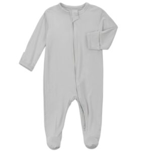 Aablexema Baby Footie Pajamas Zipper - Rayon from Bamboo Infant Footed Pjs with Mittens Sleepwear Jammies(Light Grey & Black Grey,0-3m)