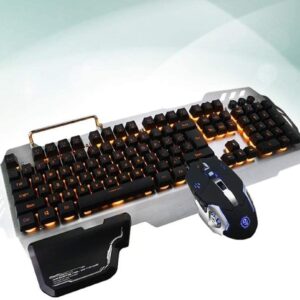 LLEURE Keyboard Rainbow Backlit Wired Gaming Keyboard Mouse Combo, LED Backlight 104 Keys USB Ergonomic Wrist Rest Keyboard,for Computer Game and Work