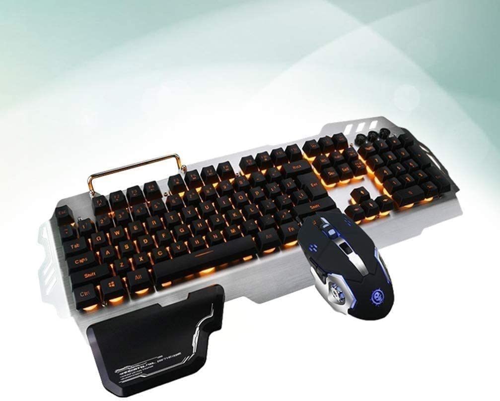 LLEURE Keyboard Rainbow Backlit Wired Gaming Keyboard Mouse Combo, LED Backlight 104 Keys USB Ergonomic Wrist Rest Keyboard,for Computer Game and Work