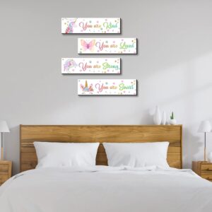 4 Pieces Girl Unicorn Decor Wooden Hanging Wall Plaques, Wall Art Inspirational Quotes, Wood Unicorn Hanging Plaque Bedroom Decorations for girl Baby Toddler Kids Teen