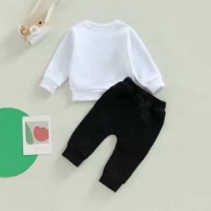 kacubwyy Newborn Baby Boy Clothes Long Sleeve Pull On Sweatshirt Elastic Waist Pants 2Pcs Spring Fall Winter Outfits (White&Black,18-24 Months)