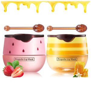 honey lip balm pot, propolis lip mask, strawberry hydrating propolis lip sleeping mask, prevent dry&cracked, lip repair nourishes the lip skin (honey & strawberry)