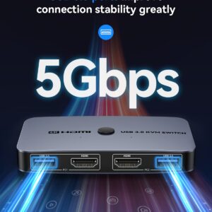 KVM Switch, ABLEWE Aluminum KVM Switch HDMI,USB Switch for 2 Computers Sharing Mouse Keyboard Printer to One HD Monitor, Support 4K@60Hz,2 HDMI Cables and 2 USB Cables Included