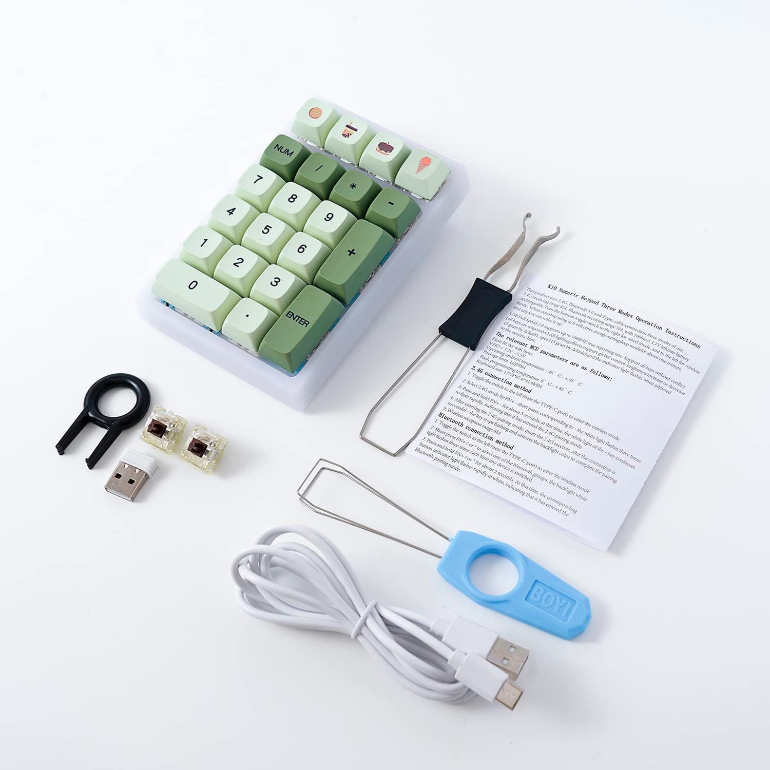 BOYI TD21 Hot Swappable Numpad,21 Keys Mini Numpad Portable Keypad Bluetooth 5.0/2.4GHz/Wired Number Pad Keyboard PBT Keycaps RGB Backlit Type-C Mini Keyboard (Matcha Green XDA Keycaps)