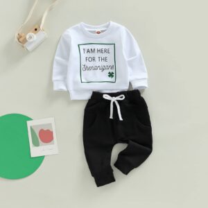 kacubwyy Newborn Baby Boy Clothes Long Sleeve Pull On Sweatshirt Elastic Waist Pants 2Pcs Spring Fall Winter Outfits (White&Black,18-24 Months)